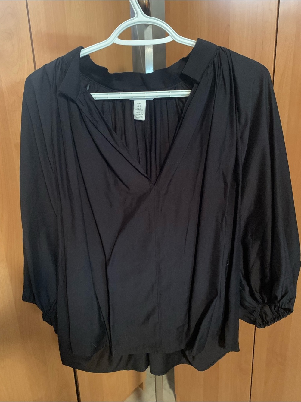 H&M Black V-Neck Gathered Shoulder Blouse
